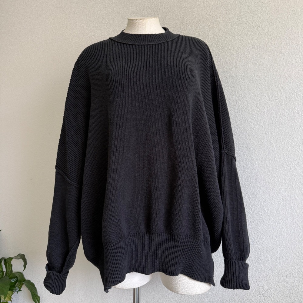 Free People Ottoman Womens Small Slouchy Sweater Black Ribbed Knit oversized